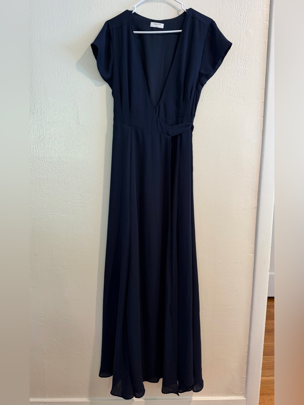 Aritzia Babaton Lexia Navy Blue Wrap Maxi Dress Tie Waist